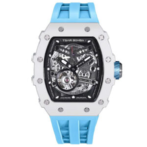 TSARBOMBA TB8208C-06 セラミック ホワイト/ライトブルー サーボンバ スケルトン腕時計