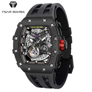 TSARBOMBA TB8208CF-08 カーボン ブラック サーボンバ スケルトン腕時計
